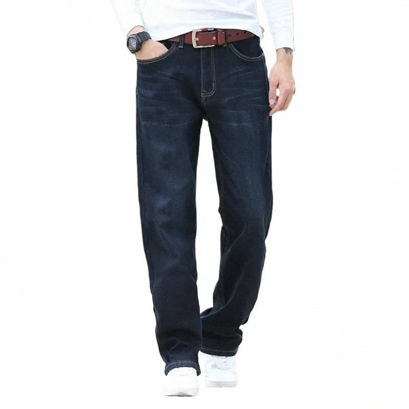 Shan BAO Männer Gerade Lose Winter Jeans Fleece Dicke und Bequeme Warme Marke Kleidung Busin Casual Große Größe Jeans V52F #