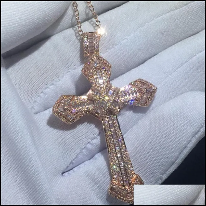 Ожерелья с подвесками из 14-каратного золота с длинным бриллиантом в форме креста из стерлингового серебра 925 пробы, вечерние свадебные подвески, ожерелье для женщин и мужчин, ювелирные изделия из муассанита, подарок Dhssx