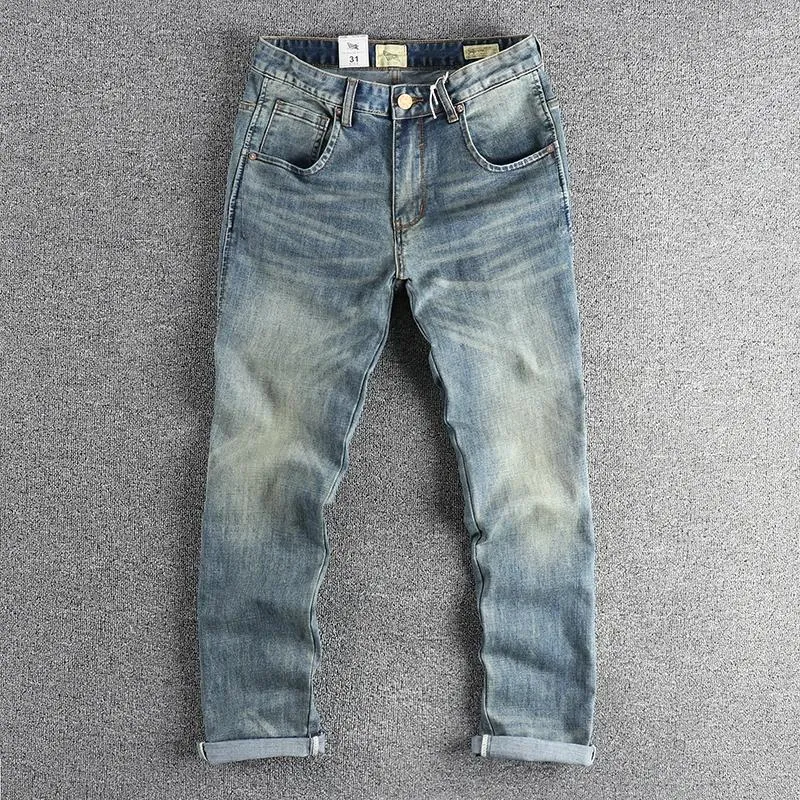 Jeans pour hommes Q118 # 2024 Printemps et automne American Retro Twill Denim Simple 72% coton lavé vieux pantalons décontractés pour jeunes jeunes