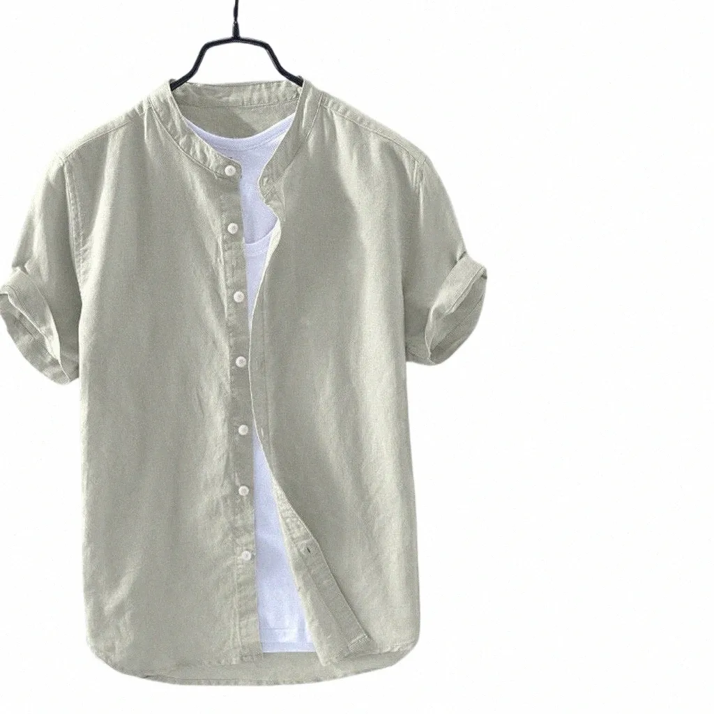Homens Baggy Cott Linho Sólido Camisa de Manga Curta Bunda Retro Camisetas Blusa de Boa Qualidade Homens Camisas Elegantes Tops Cardigan X75w #