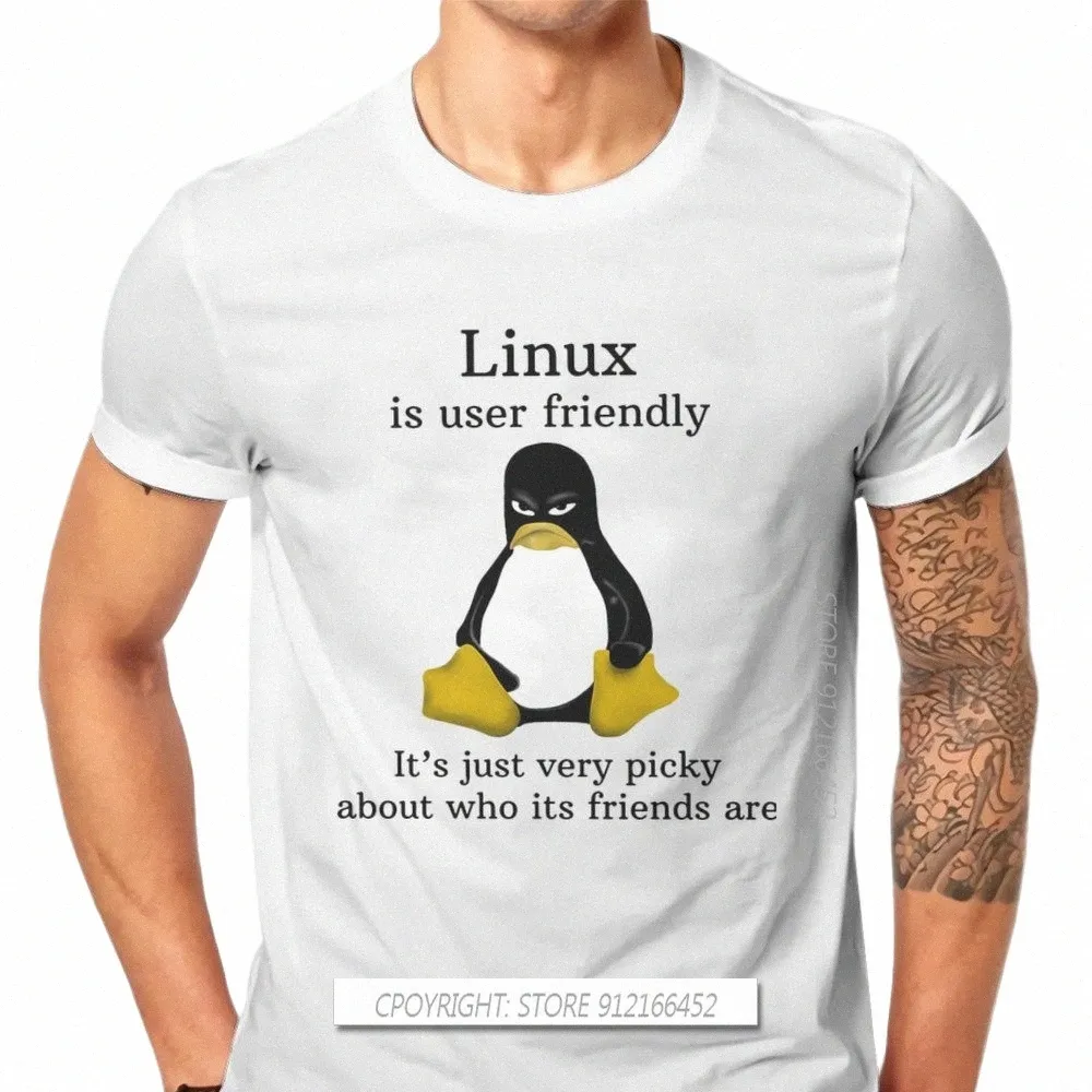 LinuxオペレーティングシステムタキシードペンギンメンズTシャツユーザーフレンドリージャストピックな特徴的なTシャツオリジナルカジュアルスウェット新しいトレンドY0LQ＃