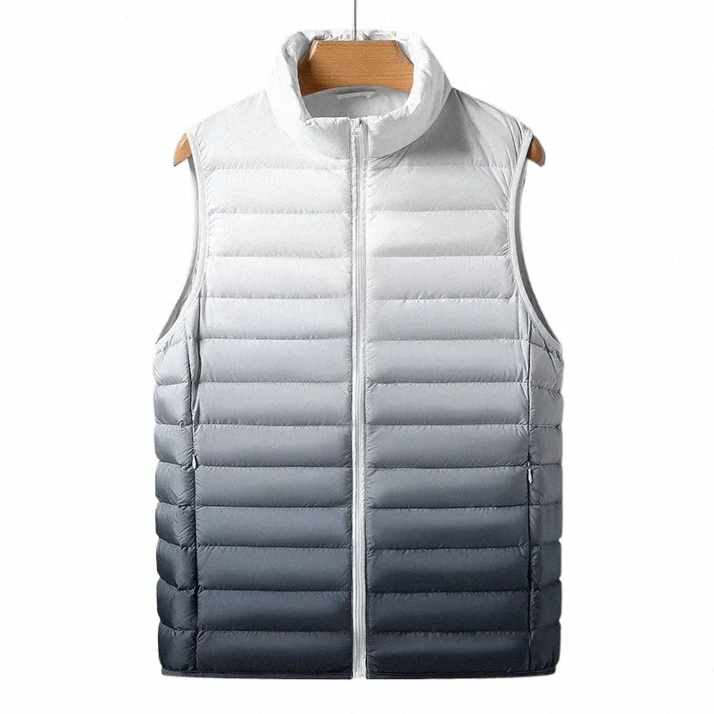 Ultra Light Down Vests Men 90% White Duck Down Gradient Winter Vests Fi Portable SleeVel Waistcoat Homme Warm Parkas 379d#