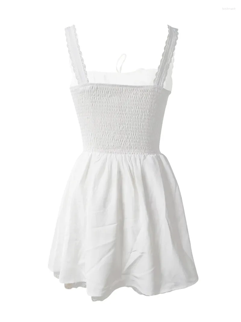 Vestidos casuais mulheres espartilho a-line mini vestido y2k quadrado pescoço sem mangas renda guarnição bustier flare branco graduação