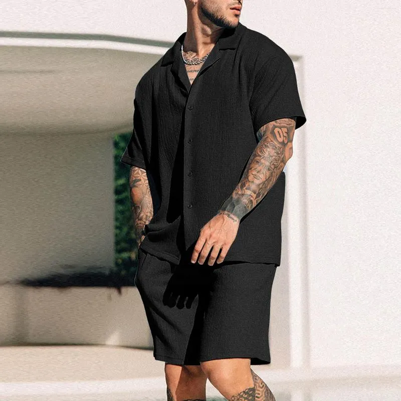 Survêtements pour hommes deux pièces ensemble à manches courtes chemises et shorts de style de plage costumes hommes vêtements de mode d'été streetwear