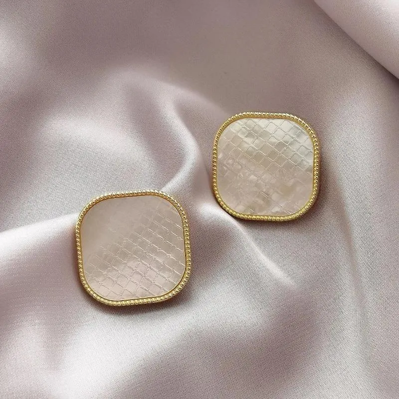 Boucles d'oreilles en argent S925 pour femmes, aiguille d'oreille minimaliste, coquille de mère fraîche carrée avec laiton écologique, bijoux en or 14 carats pour femmes, jacinthe