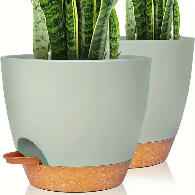 Planters 2 Packs 8 Inch Self Watering Pots For Indoor Plants, Flower Pot With Drainage Holes And Reservoir, Indoor Home Decor