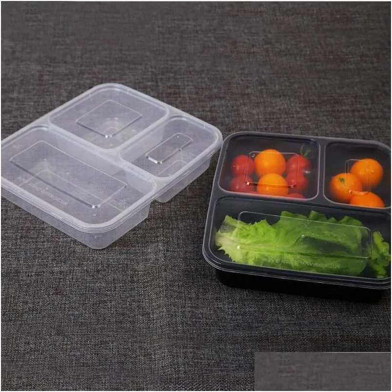 Disposable Flatware Microwave Food Storage Safe 3 Departments Meal Prep Containers W/Lip Lunch Box Kids Container Tableware Drop Deliv Ot1Um