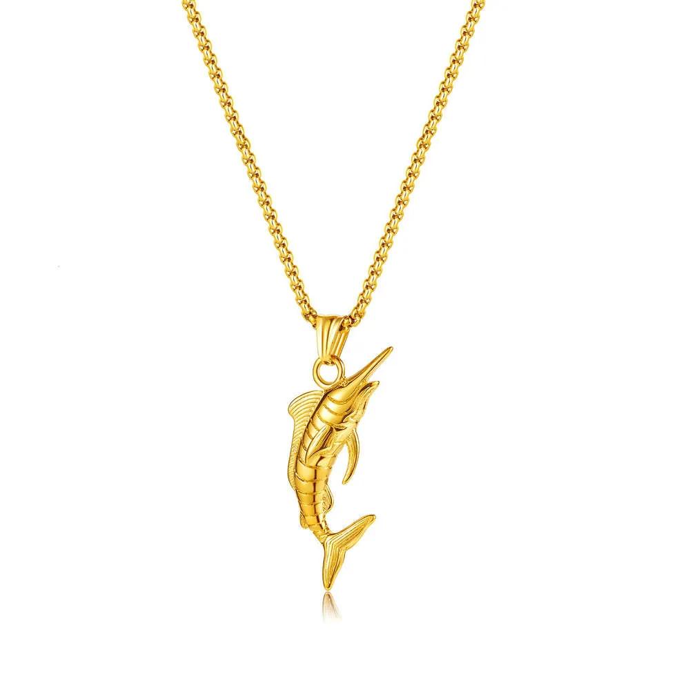 Ventes directes de bijoux pendentifs poissons tendance et personnalisés Hip-hop en Europe et en Amérique.Collier polyvalent en acier titane, mode de rue, bijoux 8 6 590