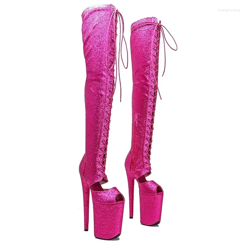 Танцевальная обувь, 23 см/9 дюймов, современные сексуальные женские сапоги выше колена на платформе и высоком каблуке из искусственной кожи для ночного клуба, 150