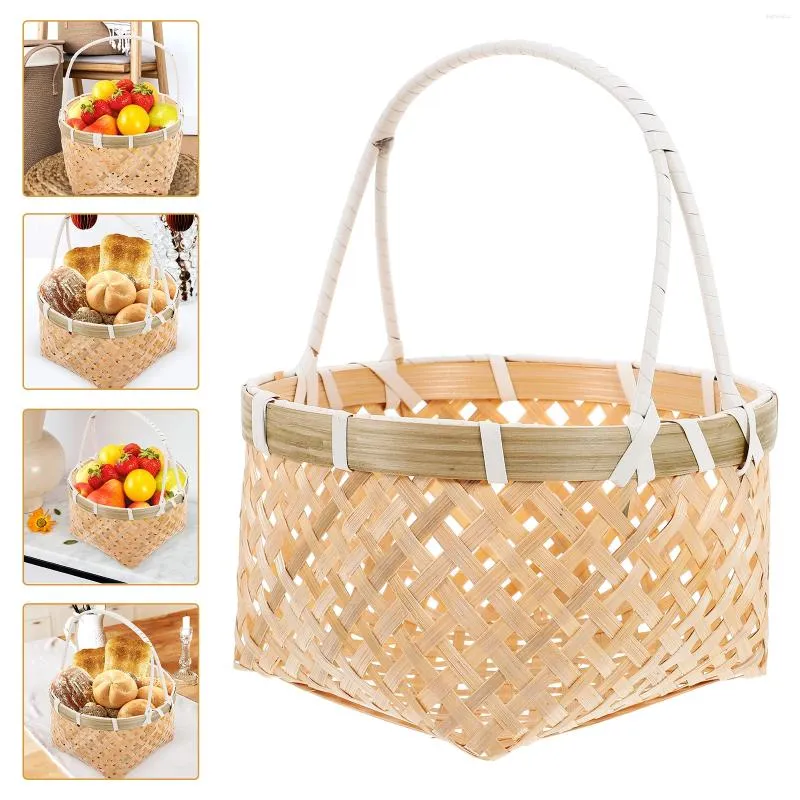 Dinnerware Sets Bamboo Small Basket Storage Picnic Serving Woven Party Hand-made Vegetable Flower Hamper Fruit