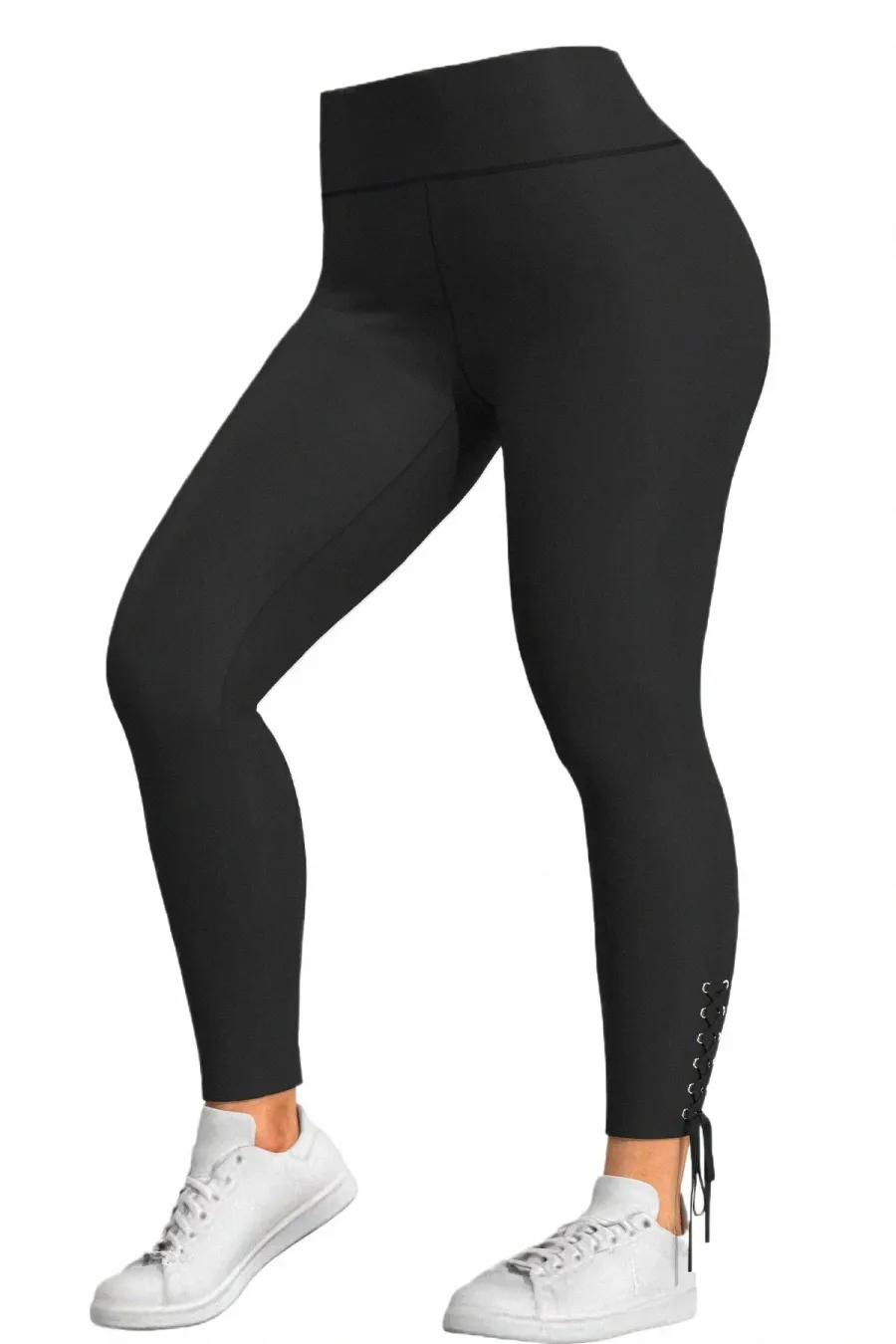 plus la taille noire pantalons leggings occasionnels avec fermeture à la taille à lacets femme slim serré élastique taille haute pantalon crayon noir H8rn #