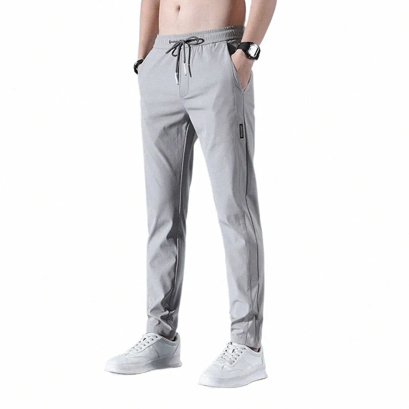 Ice Soie Casual Hommes Pantalons Hommes Été Mince 2024 Style coréen Tendance de travail Lâche Droite Pantalon de sport respirant Streetwear G6VH #