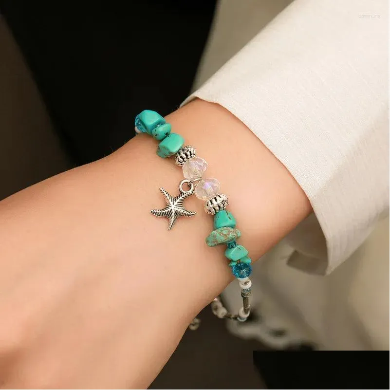 Bracelets de charme Bohème vert pierre étoile de mer bracelet pour femmes tendance coquille perlée filles été plage bijoux voyage cadeau goutte livraison otuln