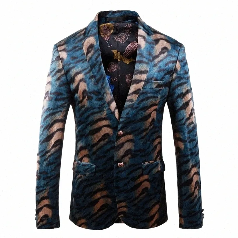 Shenrun Men's Blazer Western Style Leopard Imprime-costume de haute qualité Veste de marié Drummer Stage Show Night Club Bar Dr E8BB # #