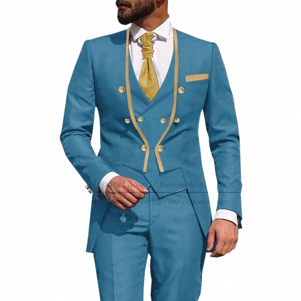 FI kostymer för män Slim Fit Luxury Party Dinner Wedding Groom Tuxedos Custom Stand-Up Collar Jacket Vest Pants 3 Pieces Set C0NY#