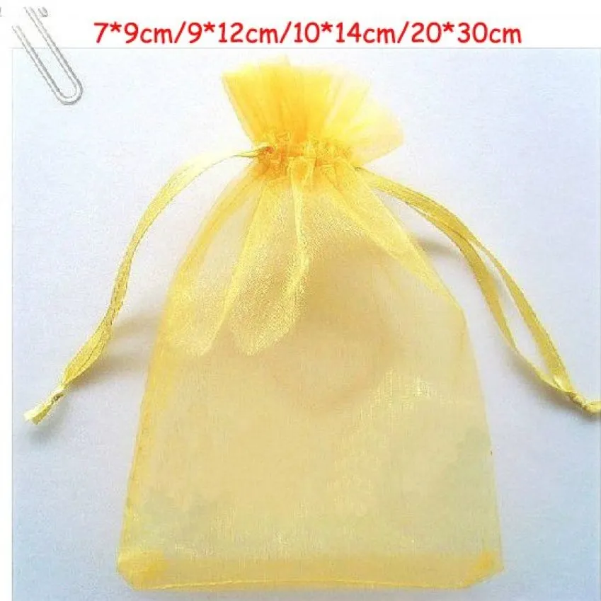 Ship 200pcs Gold 7 9cm 9 12cm 10 14 cm Organza Jewelry Bag Wedding Party Candy Present Bags236q