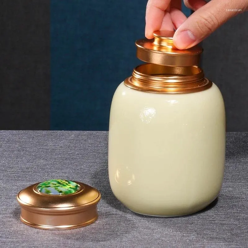 Storage Bottles Double Layer Alloy Sealed Jar Porcelain Tea Tank Moisture-proof Coffee Candy Travel Mini Portable Decoration