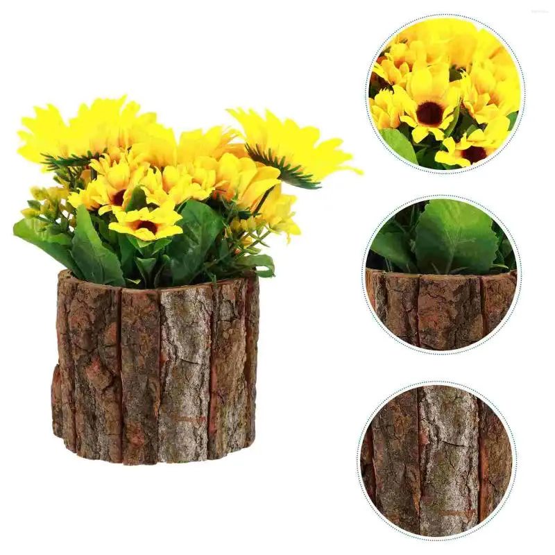 Decorative Flowers Artificial Sunflower Ornament Office Decor Faux Sunflowers Wooden Fake Plant Decors