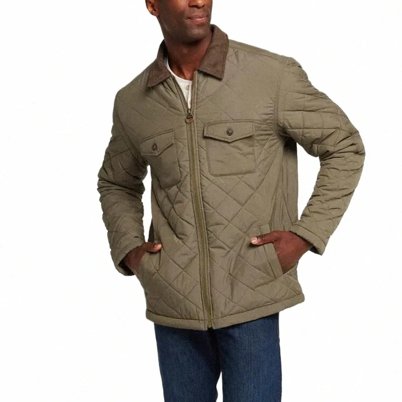 Parka scozzese trapuntato da uomo, giacca Cott, leggero, classico, tasca grande, abbigliamento da lavoro, casual, bavero piccolo, cappotto caldo E65n #