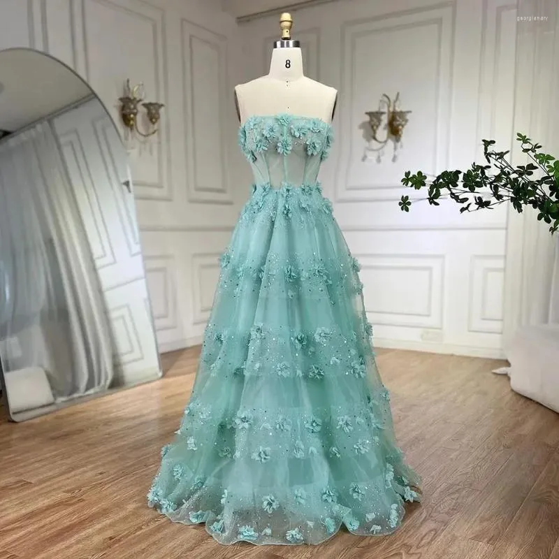 Party Dresses Wasisi Arabic Turquoise Strapless Appliques Elegant A Line Long Evening Gowns For Women Wedding 2024 FLA72445