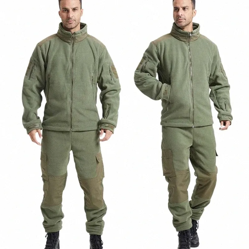 Veste tactique polaire hommes pantalons militaires poches zippées veste 400GSM costumes thermiques extérieur hiver chaud zip travail vêtements d'extérieur hauts X4Bx #