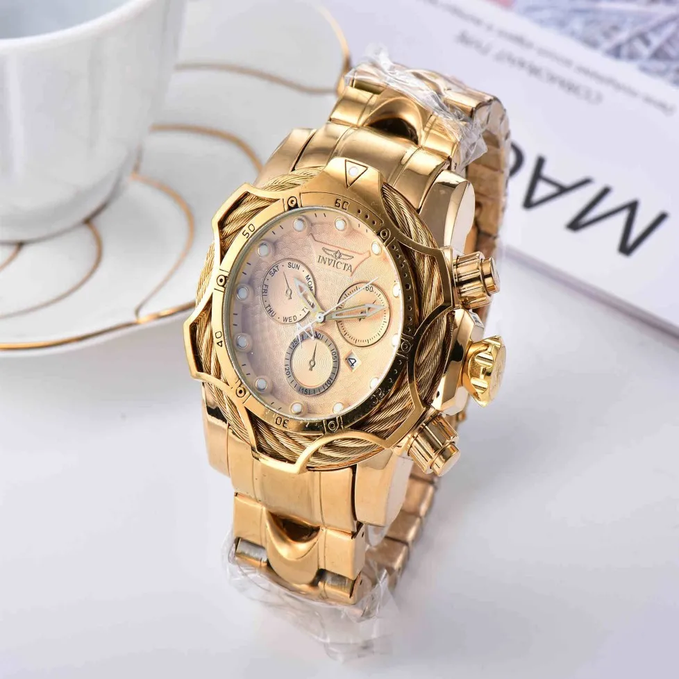 2020 Säljer Invicbes Watches Herren Titta på klassisk stil stor Dial Auto Date Fashion Rose Gold Watch Relojes de Marca310p