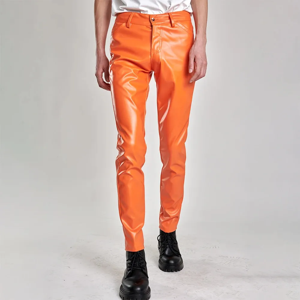 Mens Leather Pants Skinny Fit Stretch Fashion Pu Trousers Nightclub Party Dance Thin 240315