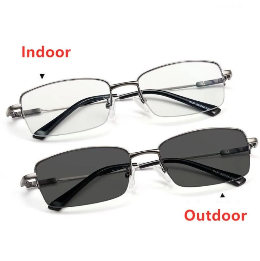 プログレッシブマルチフォーカルリーディングメガネPochromic Outdoor Women Men Glass Metal Frame Perbyopic Glasses Anti Blue Light1819957