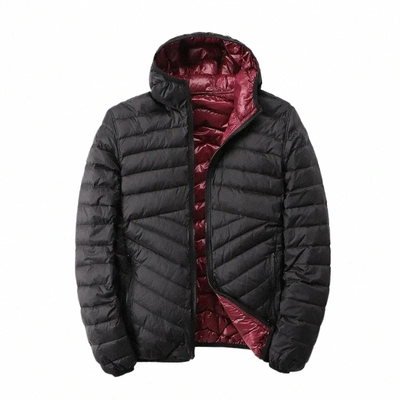 Herbst und Winter Herren Weiße Ente Daunenjacke Neue Zweiseitige Kapuze Koreanische Version Kurzer leichter warmer trendiger Herrenmantel 2022 D8ik #