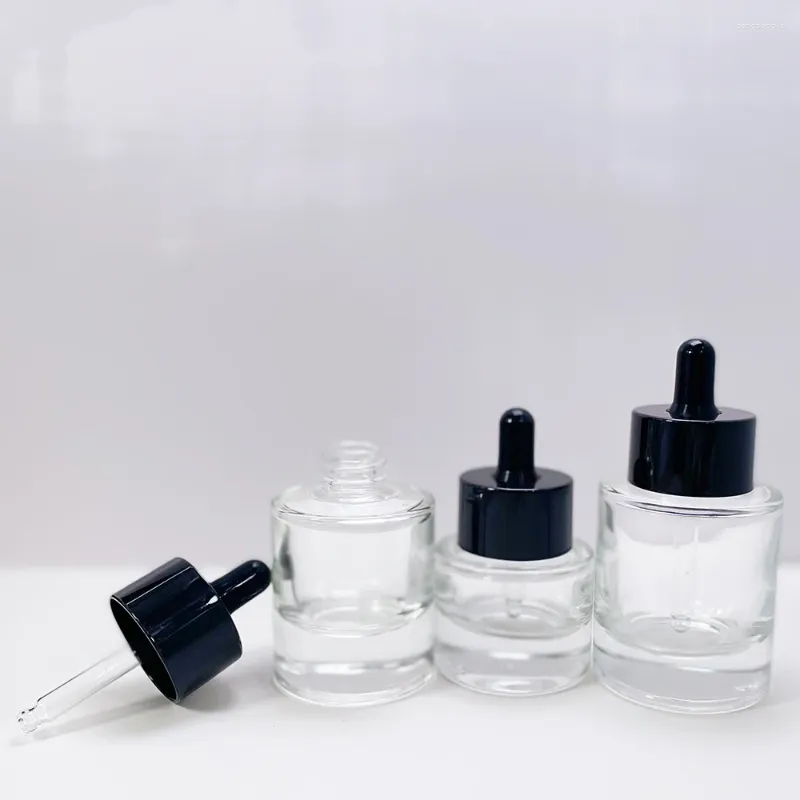 Bouteilles de stockage compte-gouttes en verre transparent, bouteille à fond épais, liquide, Essence, huiles de Massage, sérum, Pipette, recharge, soins de la peau, 20/30/50ML