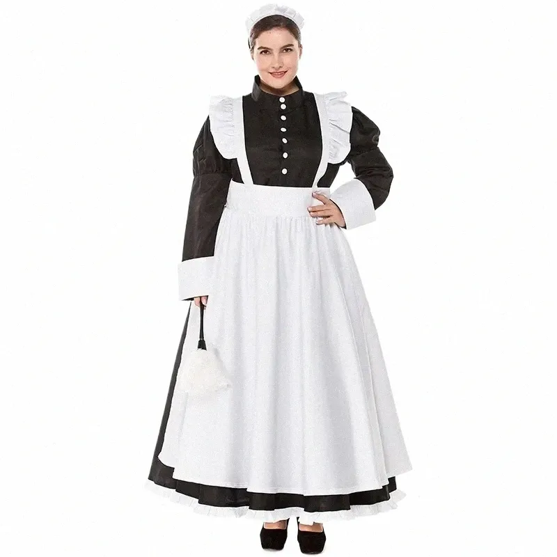 S-XXL Colial Victorian Maid Hala Halen Costume Women Servant Festival Carnival Cott Dr Housekeeper APR Outfit For Adult K0pt#