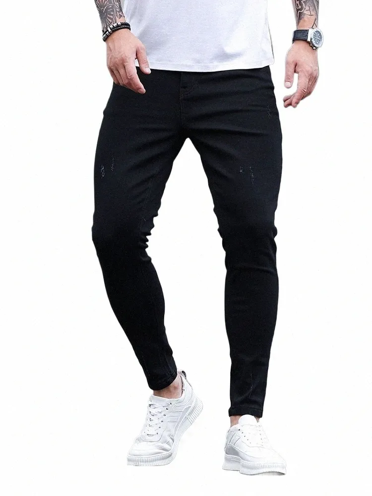 2023 Printemps Été Hommes High Fi Noir Skinny Cheville Fit Ripped Jeans Hommes Élégant Designer Denim Pantalon Jeans pour Homme v0Xq #