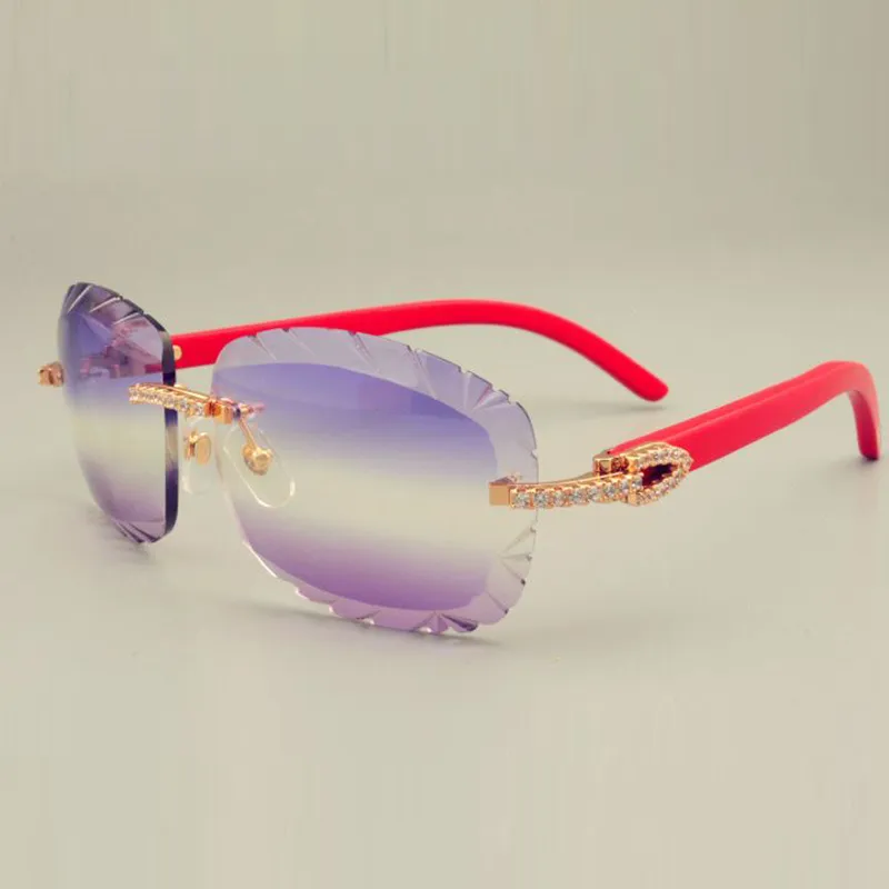 Novos óculos de sol com lente de venda quente 8300715 óculos de braço de madeira vermelho natural também, espelho de guarda-sol unissex de diamante de luxo,