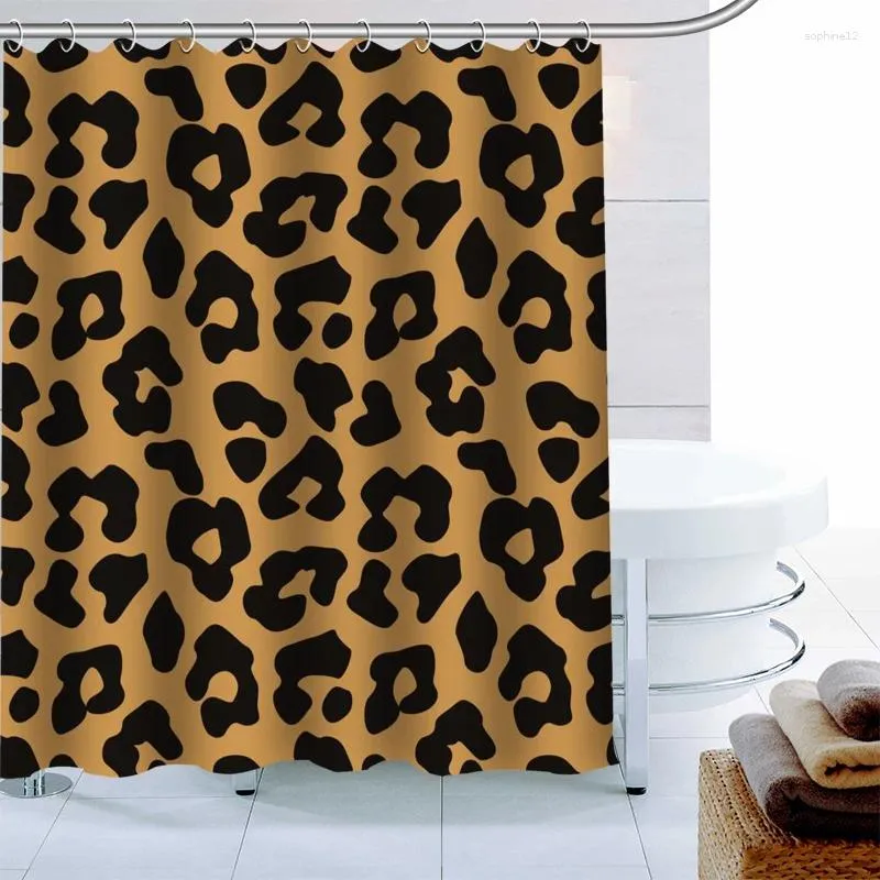 Cortinas de ducha Fashion Leopard estampado Patrón de piel de animal Cortina de 12 tejidos de poliéster