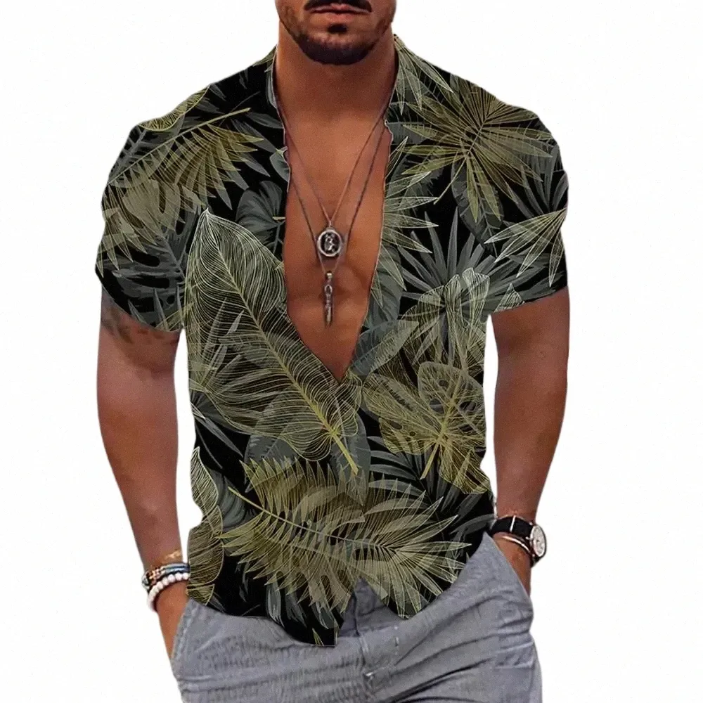 chemise hawaïenne pour hommes 2024 3D Imprimer à manches courtes Blouse Blouse Beach Holiday Tops Tees Vêtements surdimensionnés d'été Male Camisa Masculina J3KR #