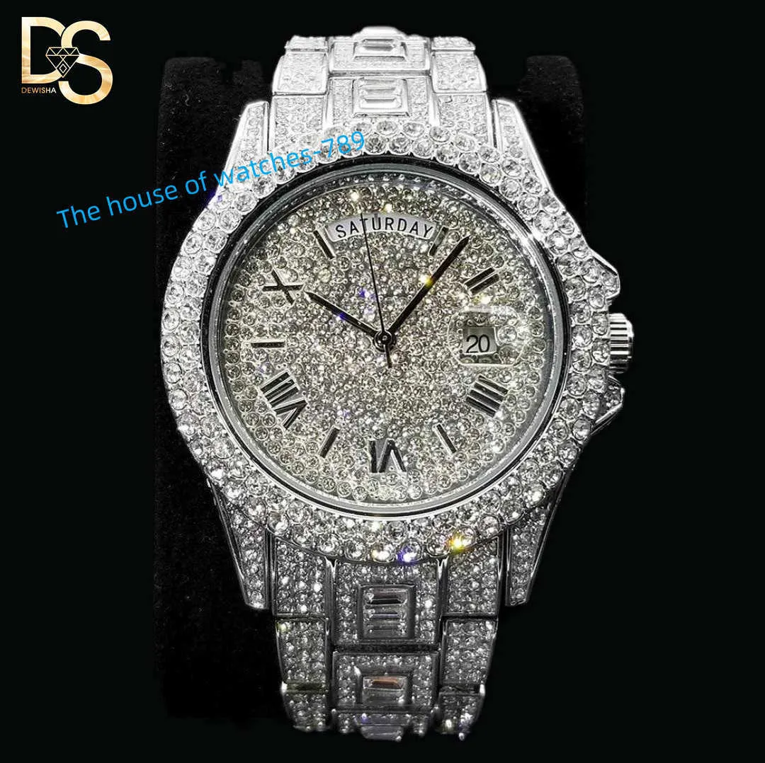 مخصص VVS Moissanite Mechanical Watch Men Luxury Iced Out Moissanite Stainless Steel Watch