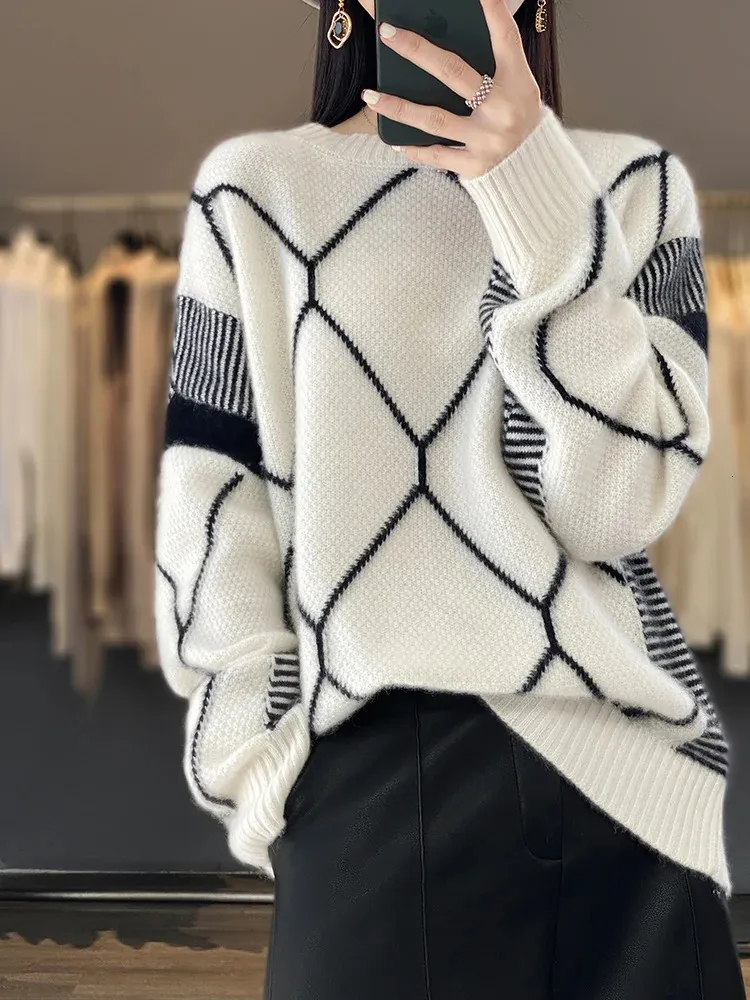 Addonee женский свитер высокого качества из 100% мериносовой шерсти пуловер с круглым вырезом кашемировые вязаные зимние женские топы одежда 240326