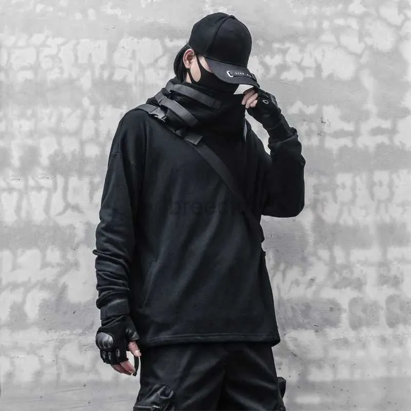 Men's Hoodies Sweatshirts Trendy Male Japanese Style Samurai Dark Black Functional Wind Fish Mouth Hat Hoodie Mens Casual Cyberpunk Hooded Jacket 24328