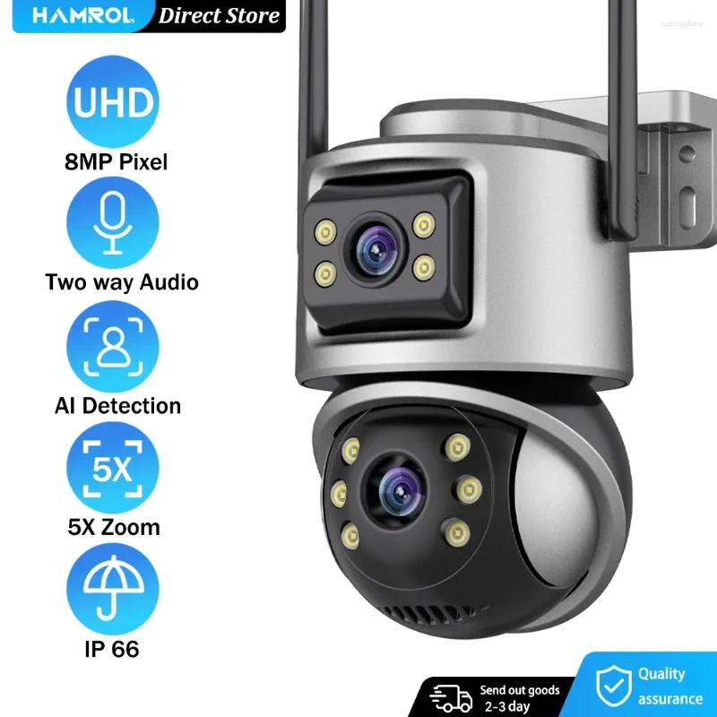 Fotocamera Dual Lens Smart Home Rilevamento umano CCTV Sicurezza Visione notturna App ICSee di sorveglianza esterna da 4 MP