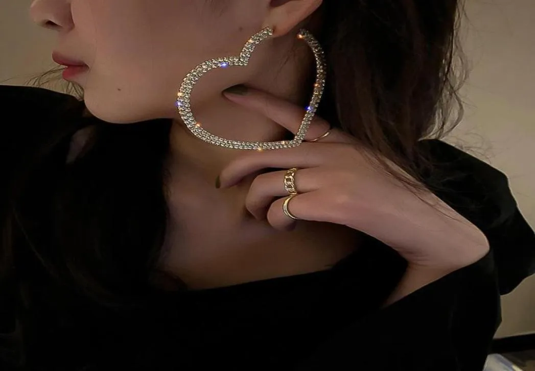Lateefah Big Heart Crystal Hoop Earrings For Women Geometric Rhinestones Jewelry Woman Party Gifts Huggie2968147