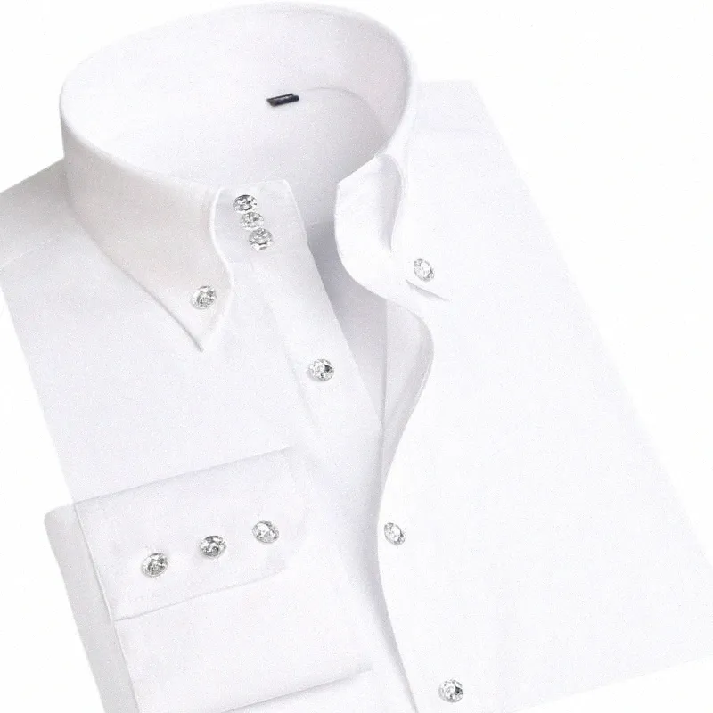 Dr Camisa Homens Butt-down Collared Formal Busin Lg Manga Camisa Casual Coreano Fi Slim Fit Masculino Designer Camisas Branco C29m #