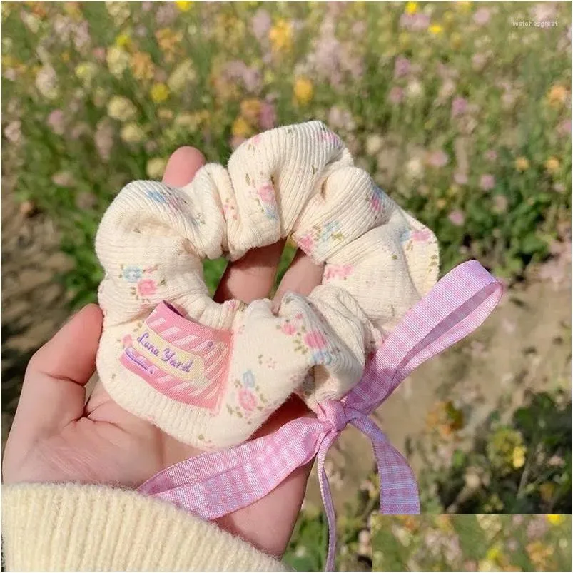 Hårklipp Barrettes Candy Color Bowknot Print Elastic Band Women Girls Tyg Rope Tie Huvudkläder Sweet Scrunchie Accessories Drop Deli Oth6i