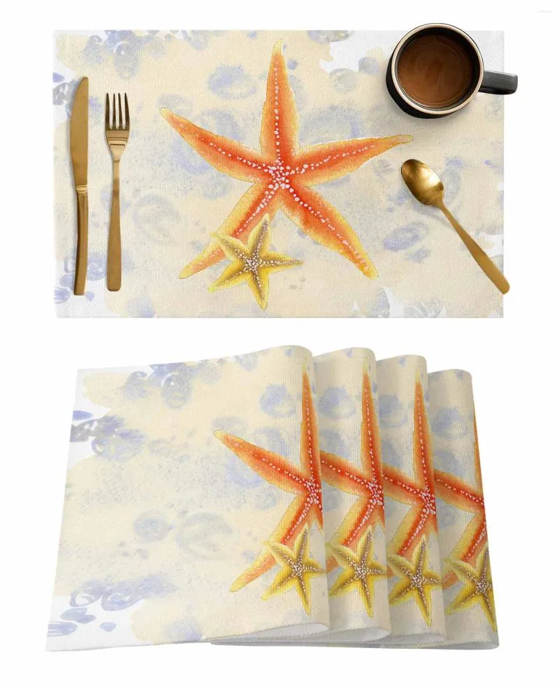 Table Mats Retro Watercolor Starfish Marine Creatures Kitchen Dining Decor Accessories 4/6pcs Placemat Heat Resistant Tableware Mat