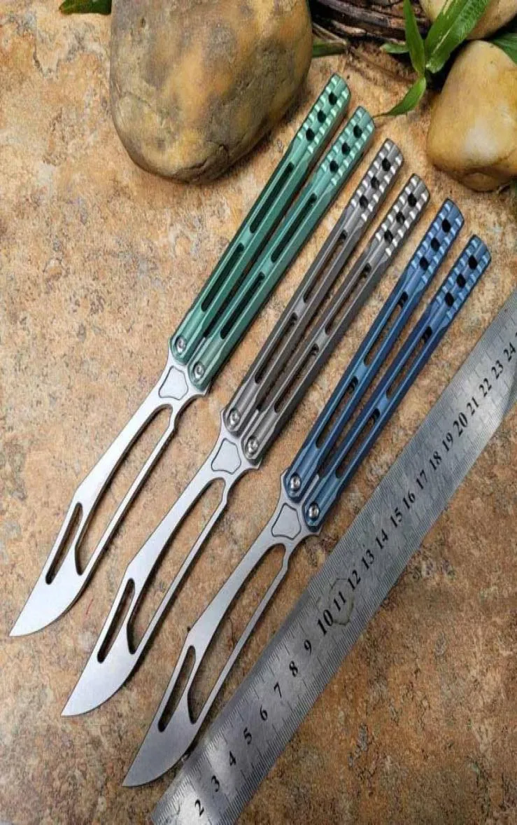 Novo Theone Balisong Orca Killer Whale Butterfly Training Trainer Faca D2 Lâmina Fixa Alça de Titânio Jilt Swing Knife Triton Squi4654831