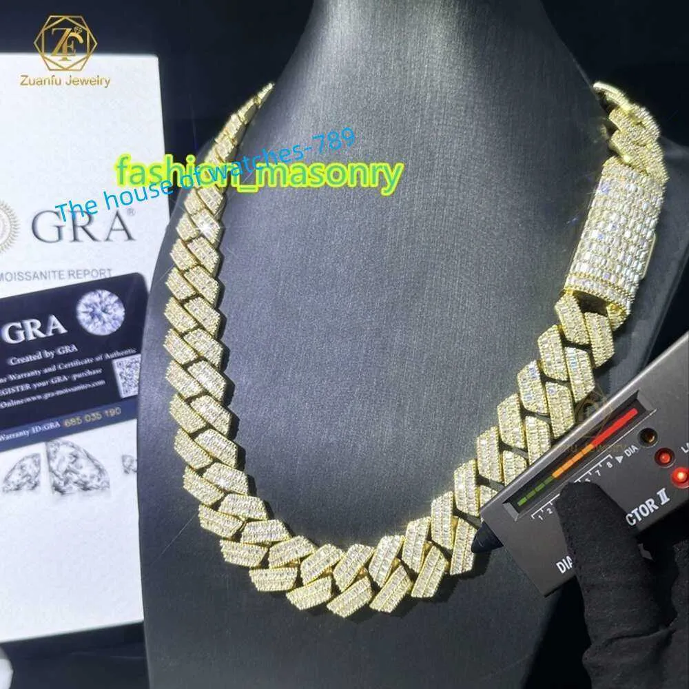 고급 목걸이 30mm 너비 큰 황동 체인 맞춤형 큰 목걸이 D-VVS Moissanite Big Cuban Link Chain