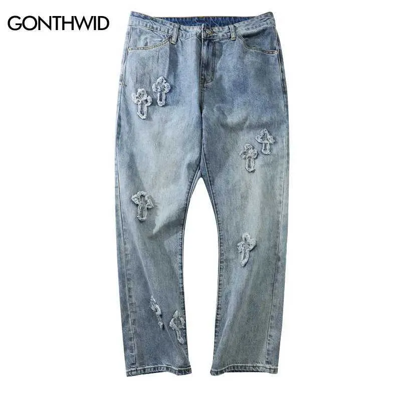 Jeans pour hommes Jeans Hip Hop Y2K vêtements de rue hommes rétro patch brodé poche droite pantalon en denim Harajuku pantalon ample décontracté High Street J240328