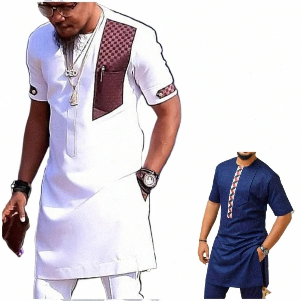Afrikaanse Mannen Traditial Kostuum Diki Formele Outfit Elegante Trouwpak Voor Mannelijke 2Pc Luxe Merk Kleding Mannen Abaya Broek set T2MX #