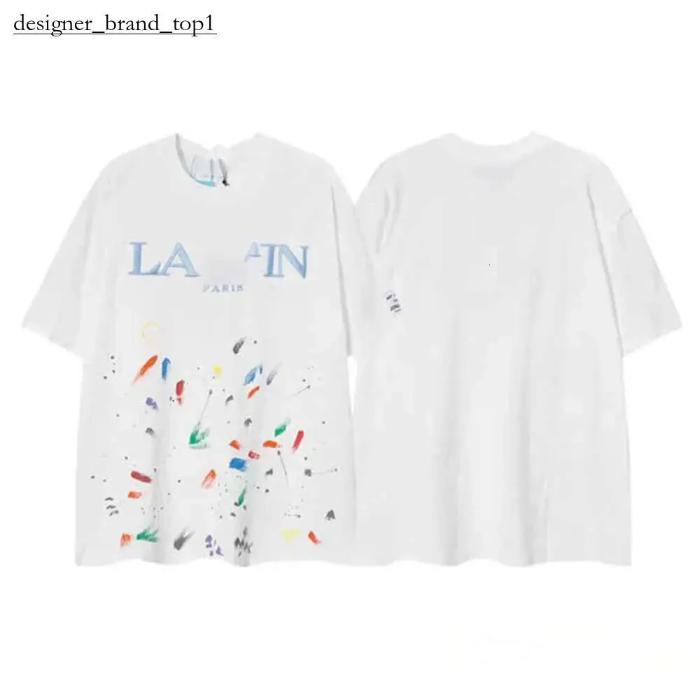 lanvis T Shirt Men's ss24 Designer Lanvis curb T Shirt luxury Women's Beige Speckle Alphabet Print fashion Casual Loose Half Sleeve White soft lanvis clothing