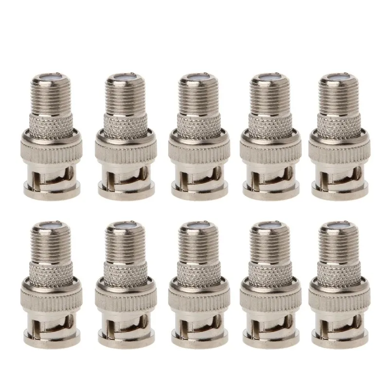 Set of 10 BNC Male Plug to F Female Jack Coax Connector Adapters for CCTV Cameras by ESCAM