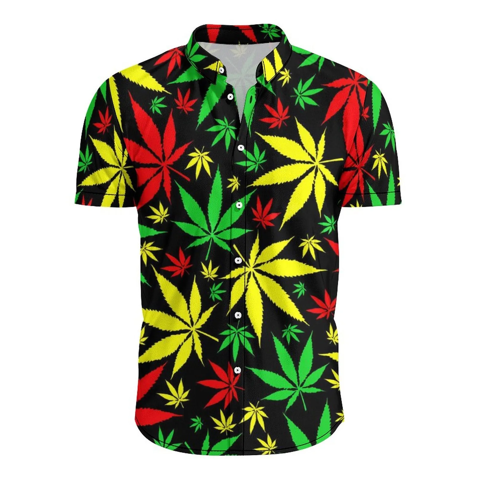 Mens Green Weed Leaf 3D Printed Short Sleeve Shirt, Casual